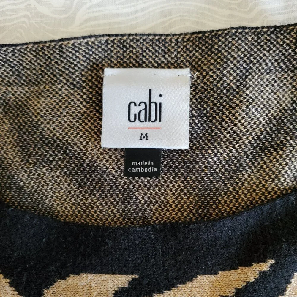 CAbi Dani Pullover #3884 Brown Black Zebra Dazzle Stripe Size M EUC